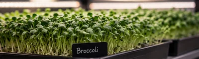 Bakje broccoli-microgroenten onder groeilicht