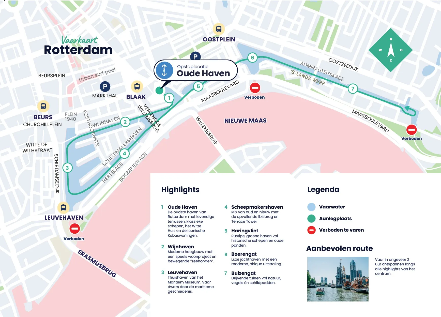 Vaarkaart Rotterdam — officiële route door 7 binnenhavens